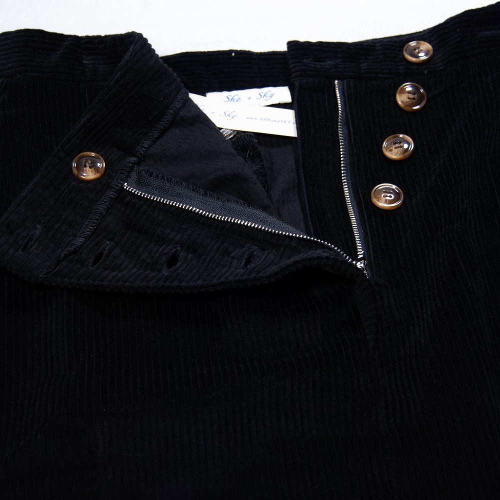 She Sky Black Corduroy Button Front A Line Mini Skirt Women's Size L - Picture 4 of 9
